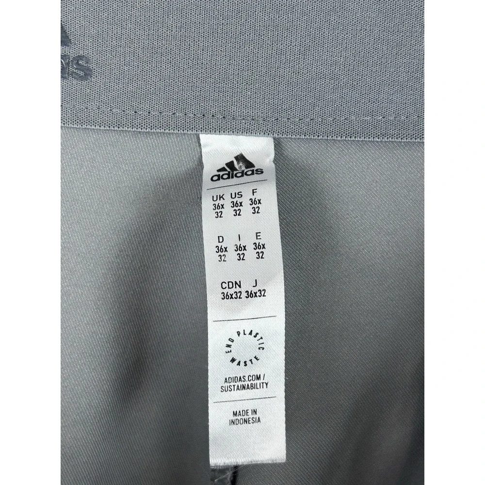 Adidas Mens Grey Flat Front Golf Pants 36x32 Recycled Polyester Performance